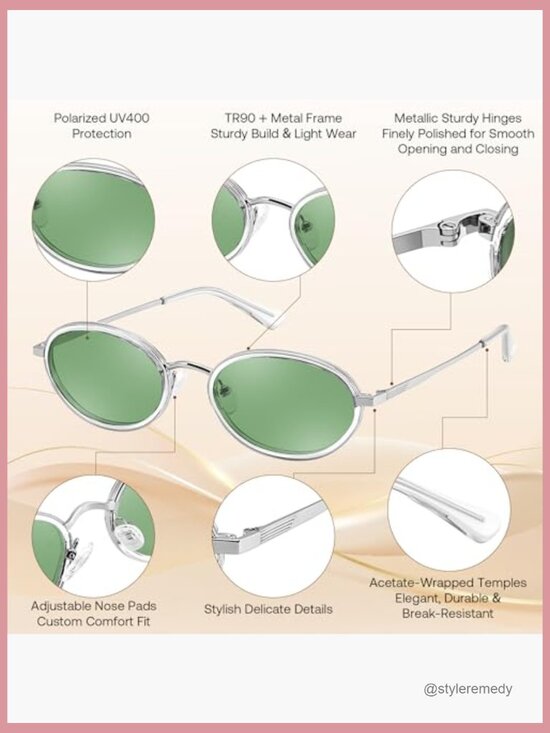 Polarized Oval Metal UV400 Protection Sunglasses, Classic Retro Vintage TR90 main image 5